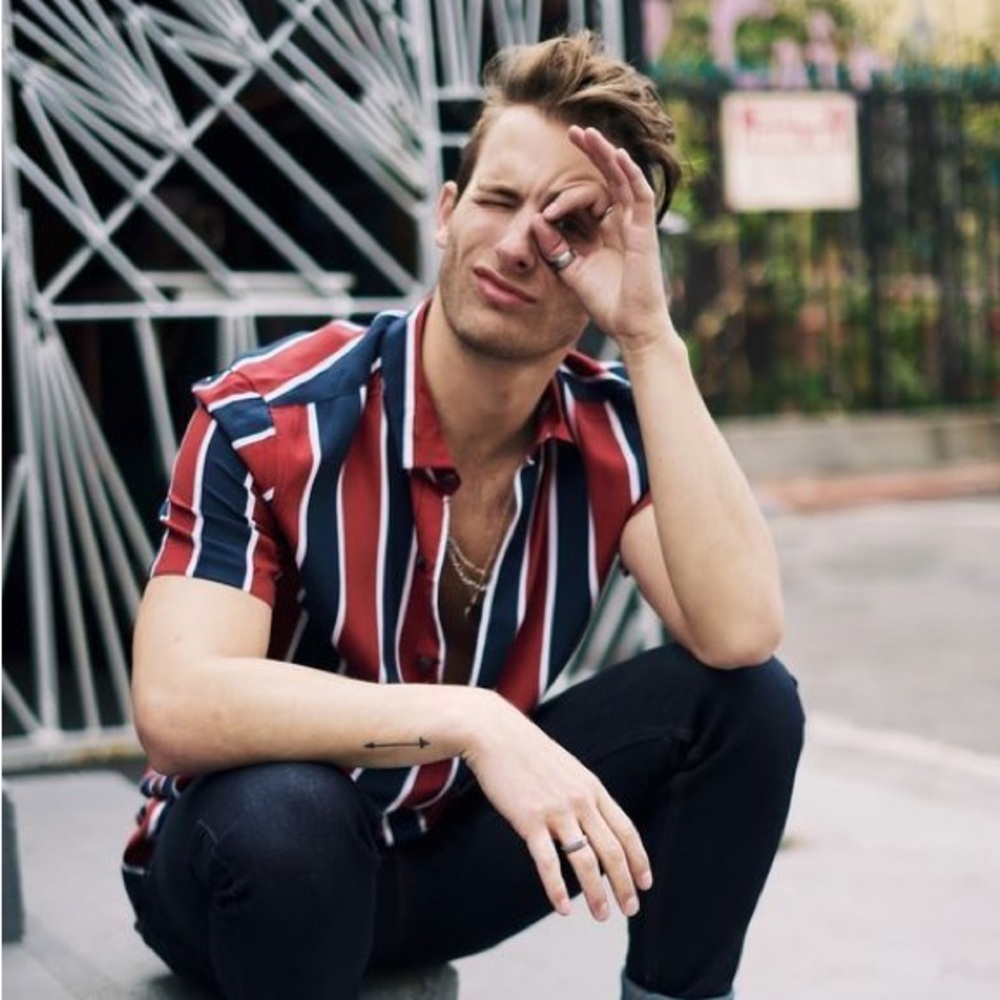 Topman Navy, Maroon, and White Striped Viscose Shirt - Men’s Medium
